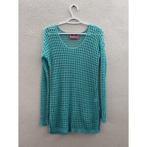 Sweet and Sinful Womens Sweater Top Size Medium Teal Open Knit Long Sleeve